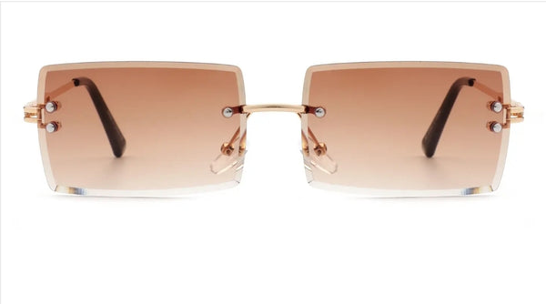 Brown-- Rimless Retro Rectangle Sunglasses