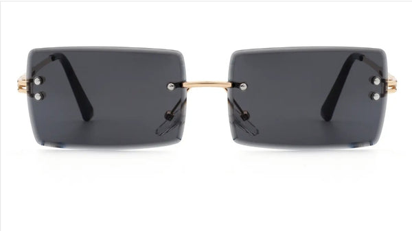 Black--Rimless Retro Rectangle Sunglasses